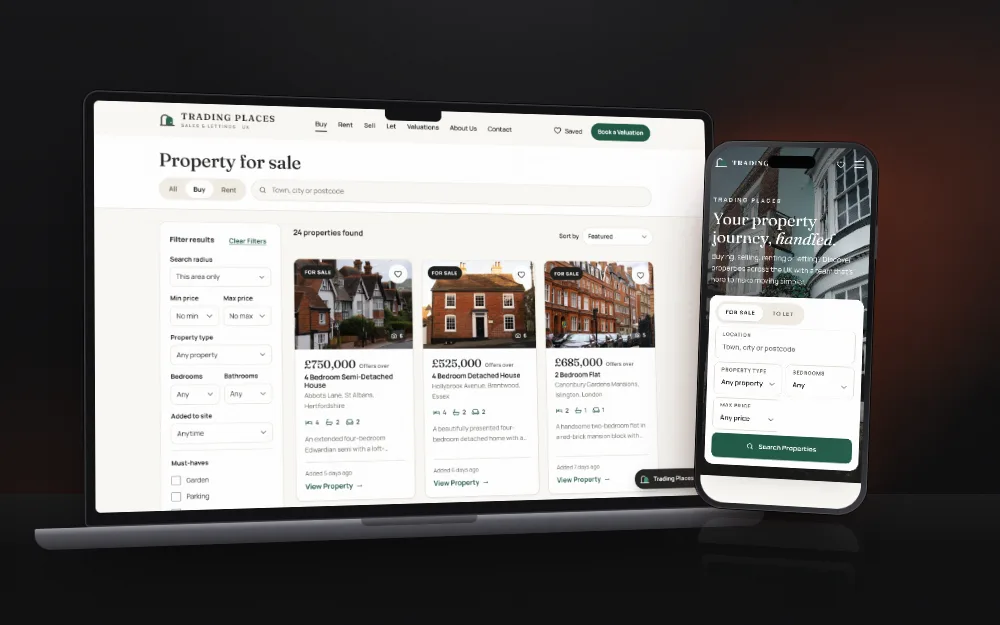 Trading Places website on a laptop and a phone