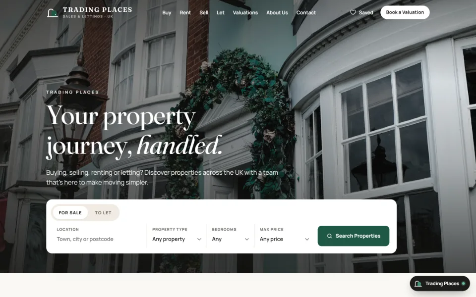 Trading Places: Homepage with property search