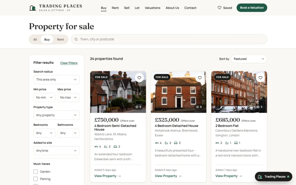 Trading Places: Property search and filters